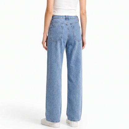 Women's High Waist Washed Straight Leg Jeans