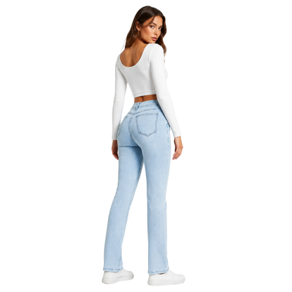 Women's Light Blue Wash Stretch Slim Straight Leg Jeans