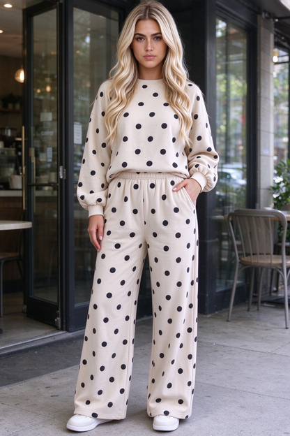 Women Fall Clothing Polka Dot Sweatshirt Wide Leg Set