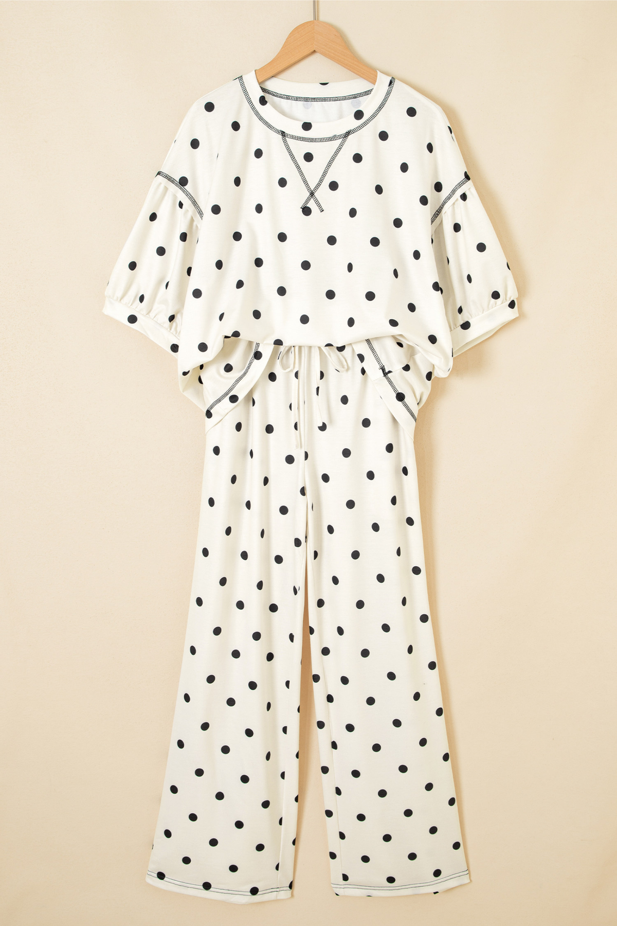 Women's Summer Polka Dot Print Midi Sleeve 2 Piece Set