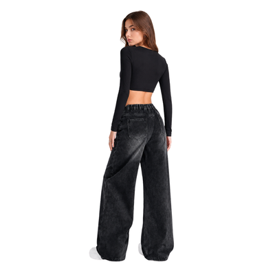 Women's high-rise wide-leg jeans with a half-elastic waist