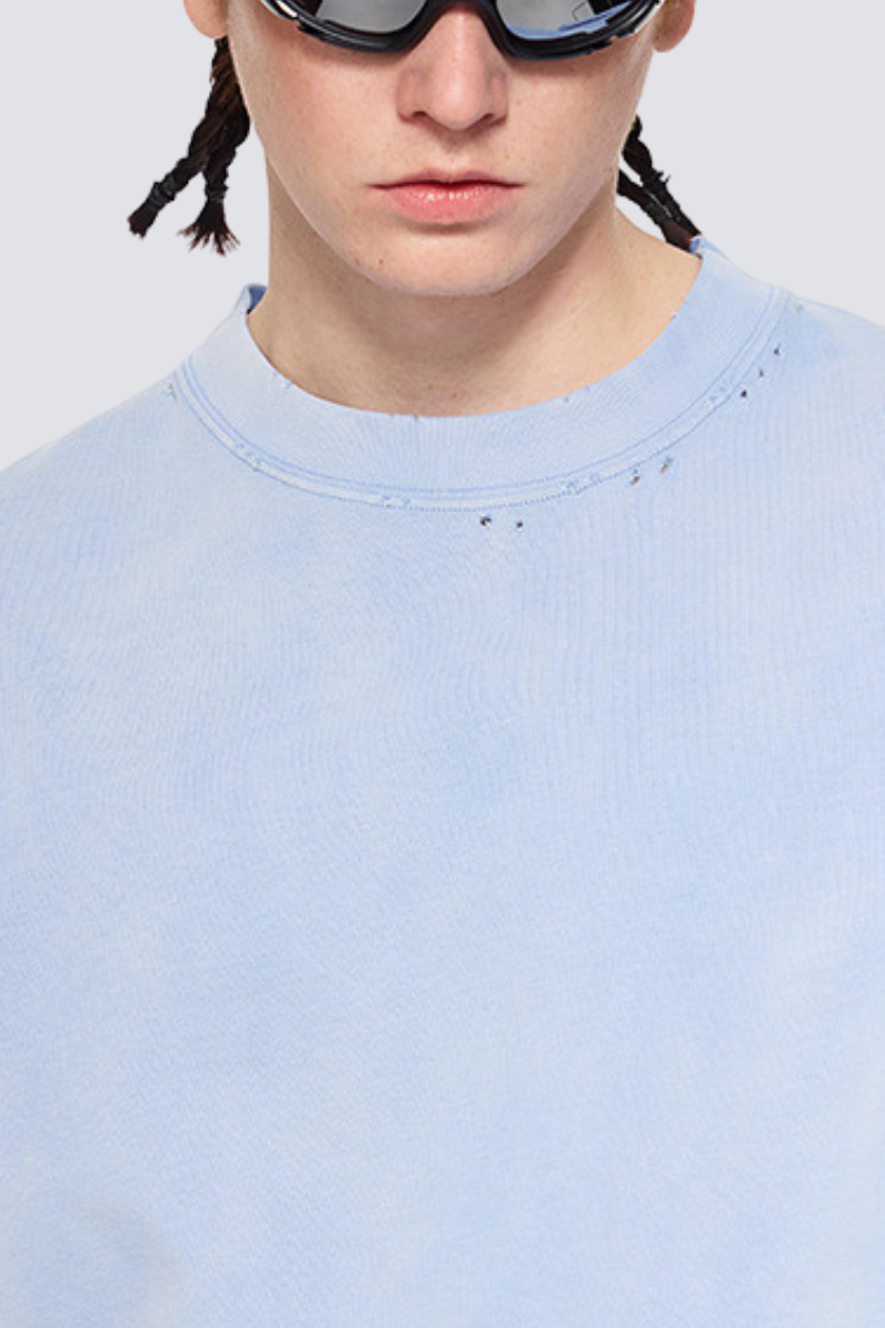 Men's Summer 250g Cotton Spray Fade Collar Distressed Tee