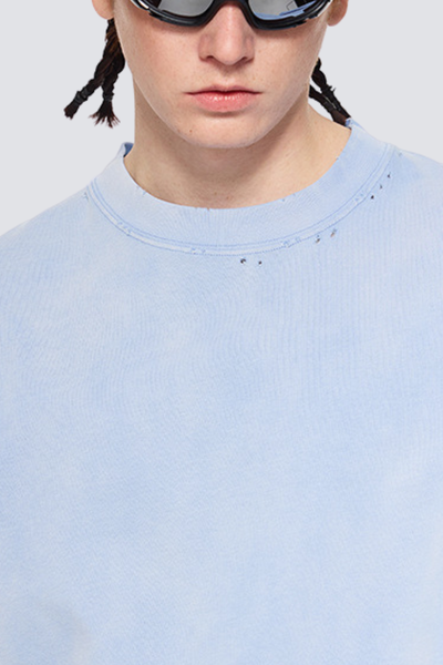Men's Summer 250g Cotton Spray Fade Collar Distressed Tee
