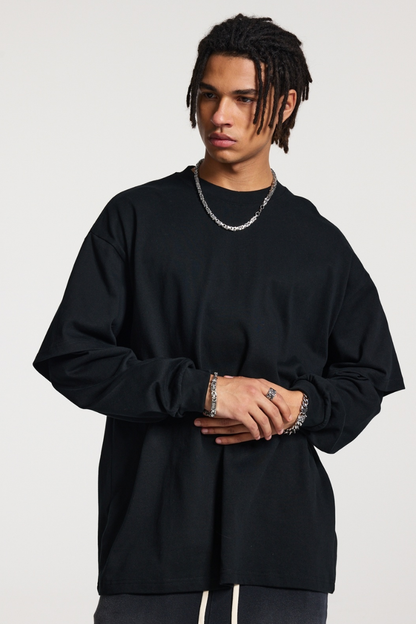 Men's Spring Summer 305g Heavy Cotton Mock Layer Long Sleeve