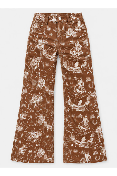 Women's Color Block Print High Waist Quilted Straight Jeans