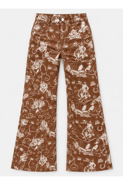 Women's Color Block Print High Waist Quilted Straight Jeans