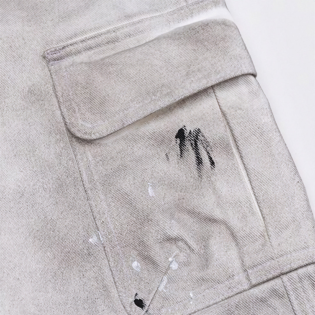 Men's Spring Gradient Splatter Cargo Wide-Leg Denim Shorts