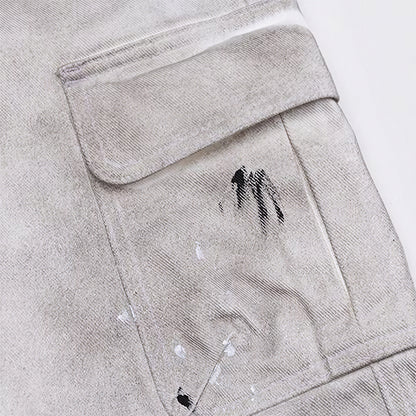 Men's Spring Gradient Splatter Cargo Wide-Leg Denim Shorts