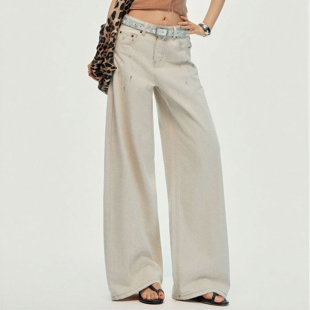 Women's Spring Washed Splatter Wide-Leg Denim Jeans
