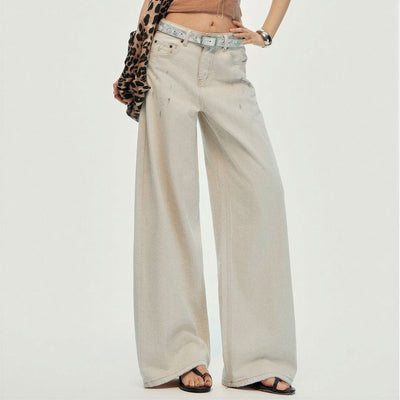 Women's Spring Washed Splatter Wide-Leg Denim Jeans