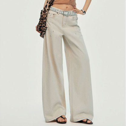 Women's Spring Washed Splatter Wide-Leg Denim Jeans