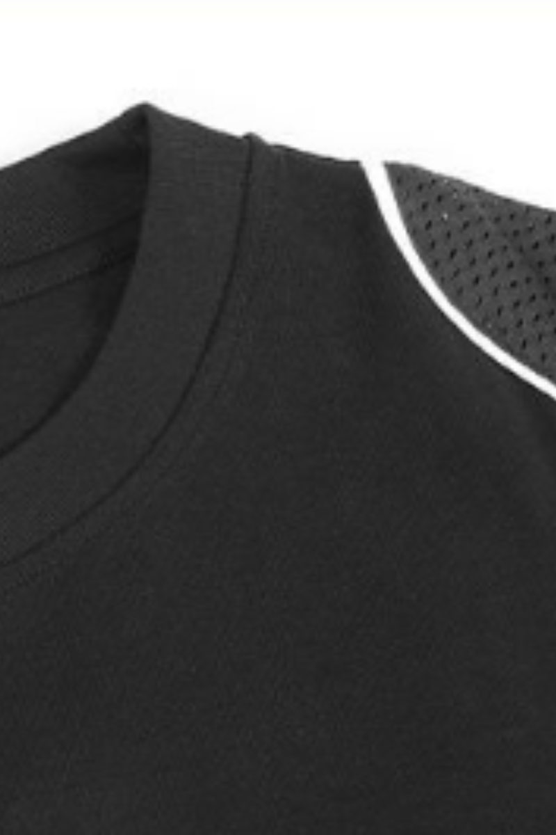 Women Summer Breathable Mesh Panel Contrast Stitch T-Shirt