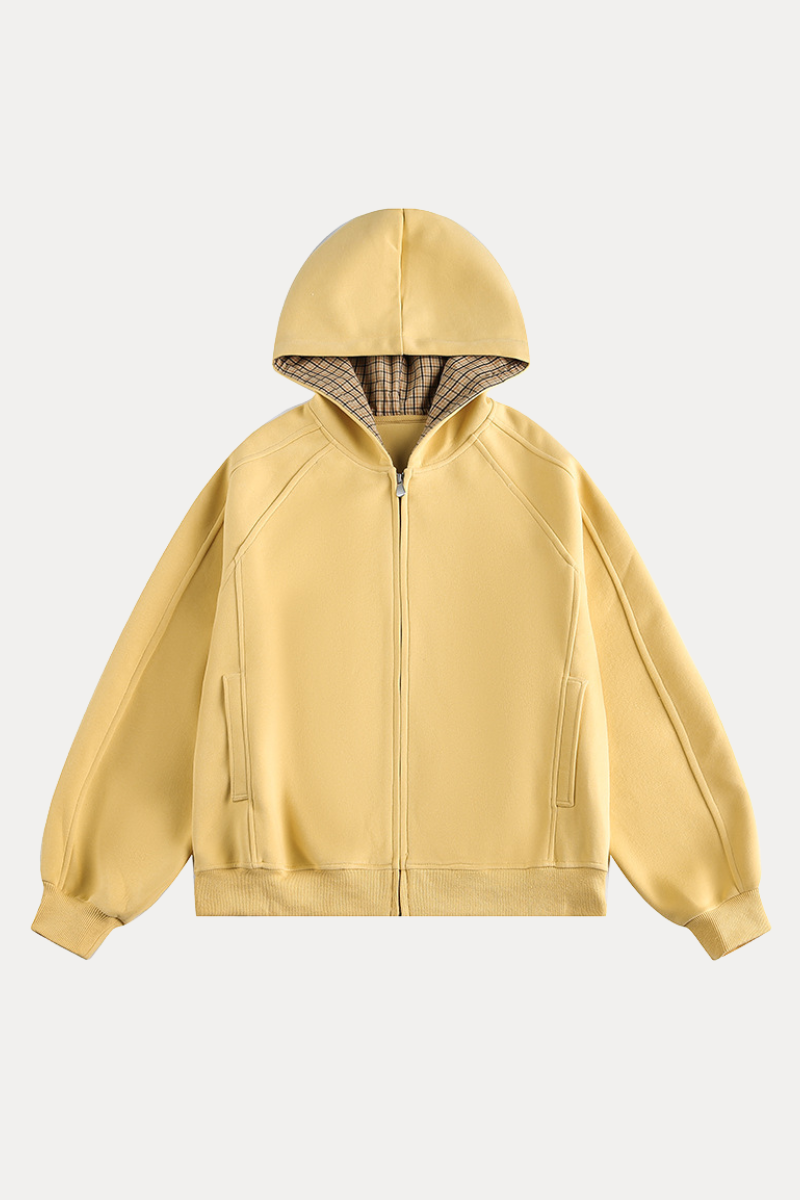 Unisex Fall Plaid Zip Hoodie American Retro Loose