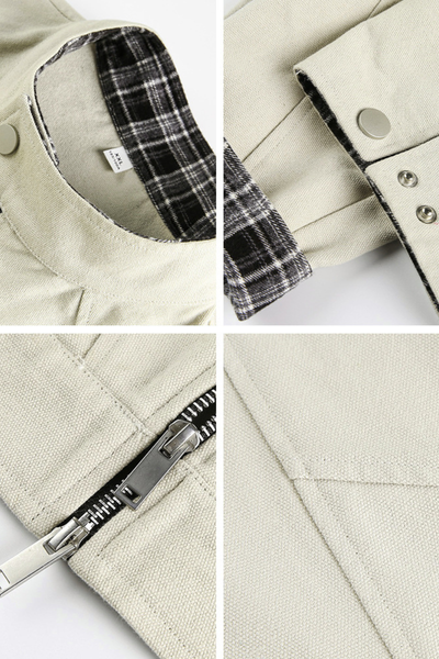 Men's Fall Plaid Harrington Patchwork Stand Collar Boxy