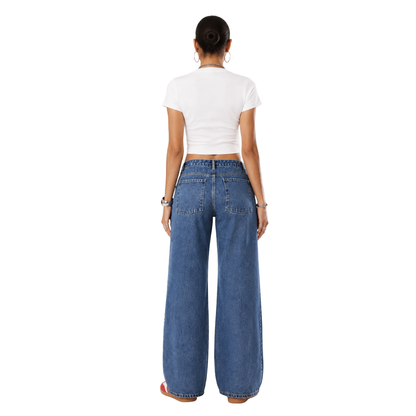 Women's high-waisted heavyweight loose wide-leg jeans