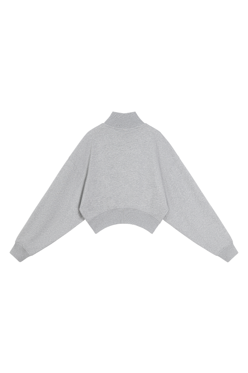 Women Spring Cotton Blend Mock Neck Cropped Sweatshirt
