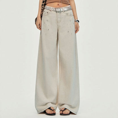 Women's Spring Washed Splatter Wide-Leg Denim Jeans