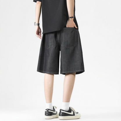 Men's Summer Solid Color Loose Wide-Leg Denim Shorts