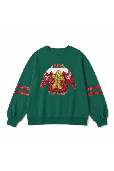 Women Fall Clothing Christmas Sequin Applique Sweatshirt
