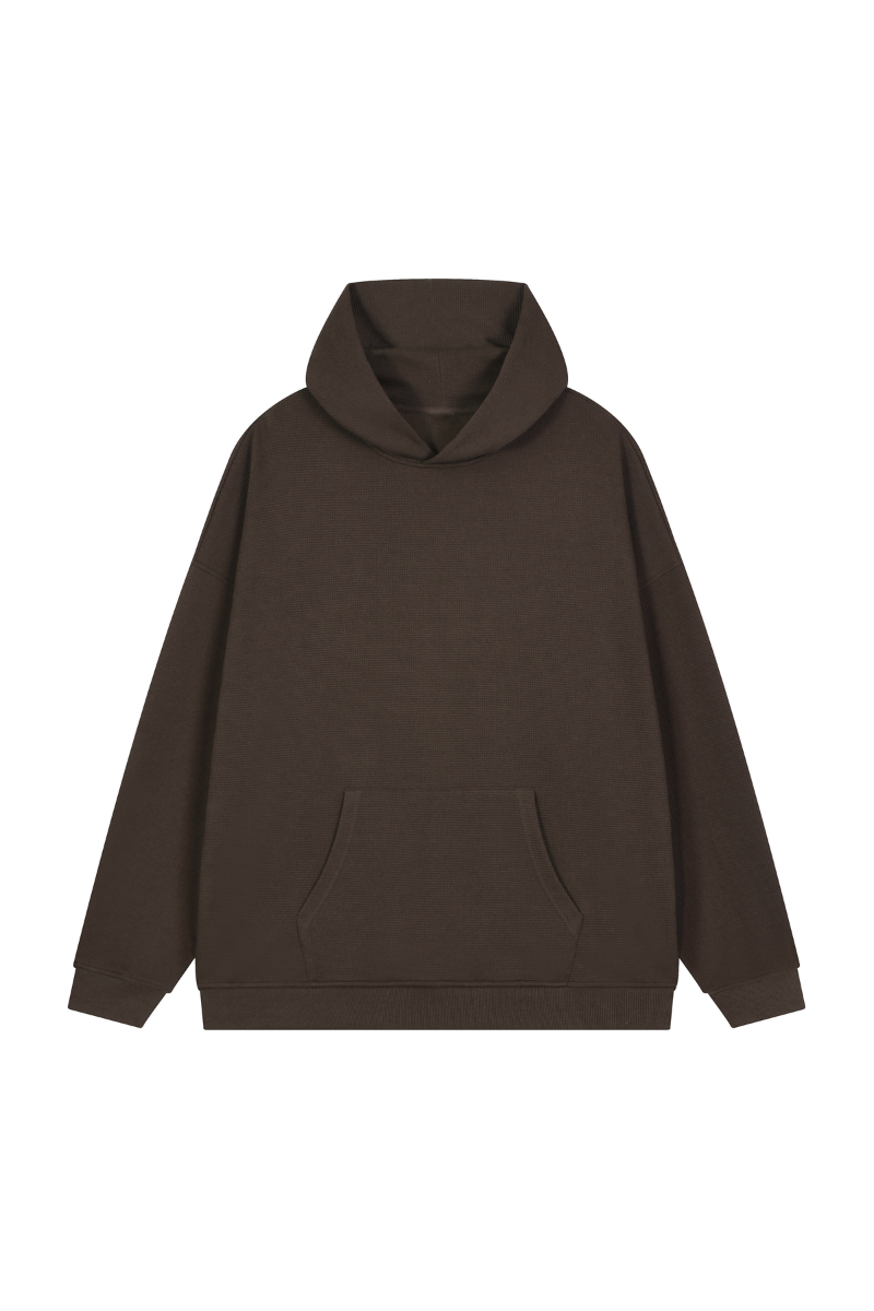 Men's Fall Waffle-Texture Drop-Shoulder Pullover Hoodie