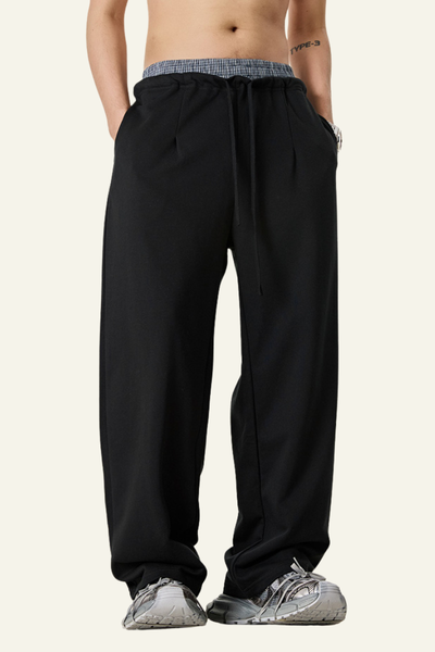 Men's Streetwear Double-Waistband Straight Leg pants.