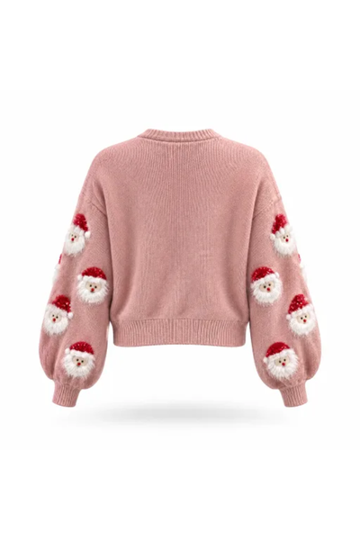 Women Fall Clothing Soft Christmas 3D Santa Cropped Sweater