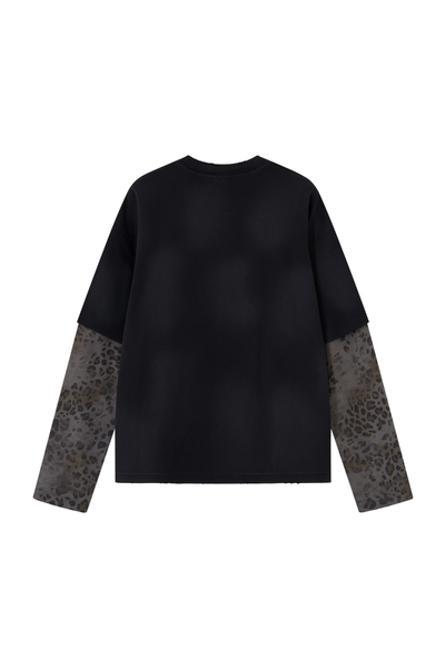 Unisex Fall Clothing Leopard Patchwork Heavy Cotton Top