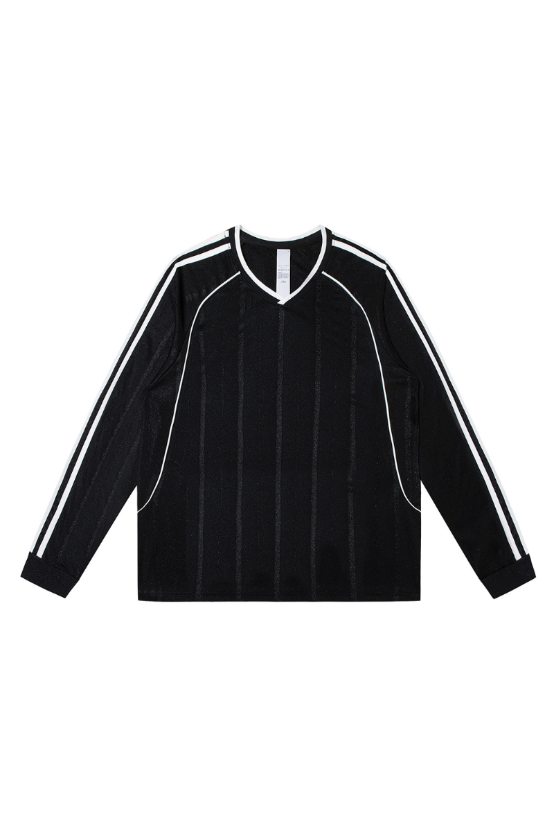 Men Spring Triacetate V Neck Contrast Athletic Long Sleeve