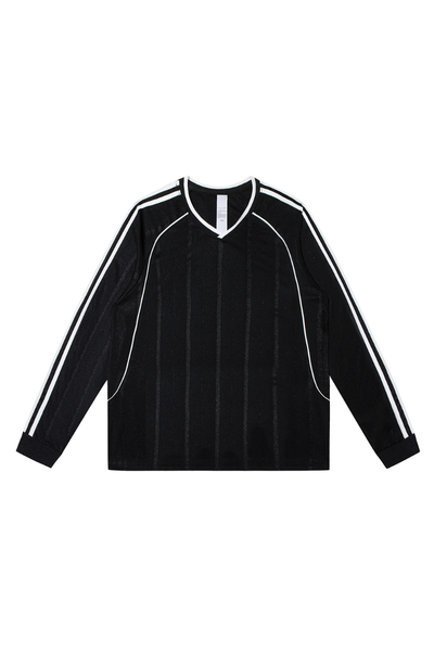 Men Spring Triacetate V Neck Contrast Athletic Long Sleeve