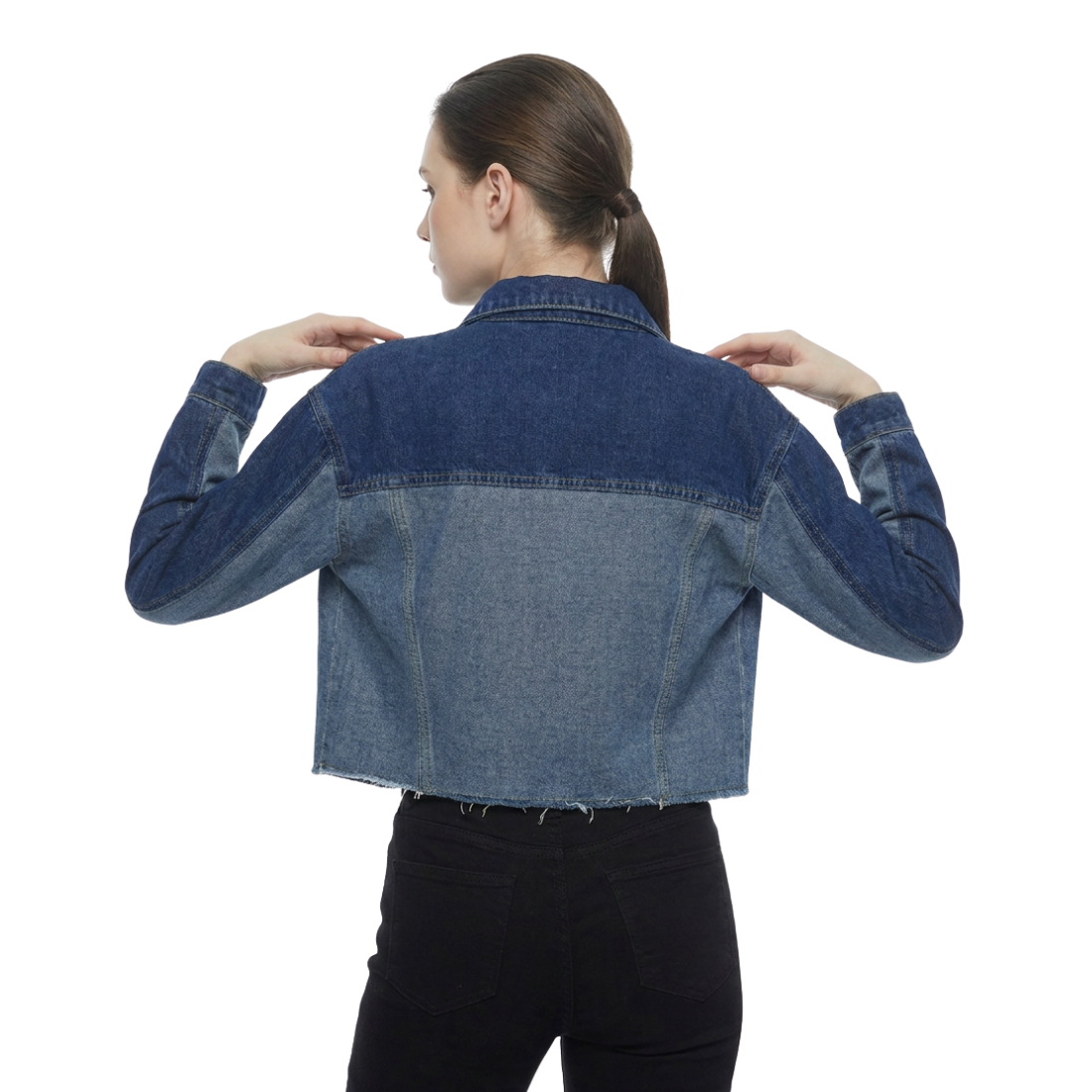 Women's Cropped Two-Tone Denim Jacket