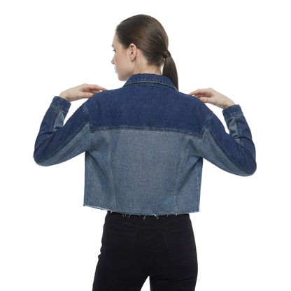 Women's Cropped Two-Tone Denim Jacket