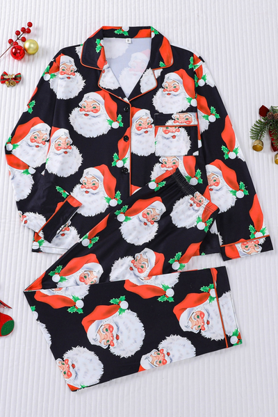 Women's Christmas Print Open Cardigan Pajama Loungewear Set