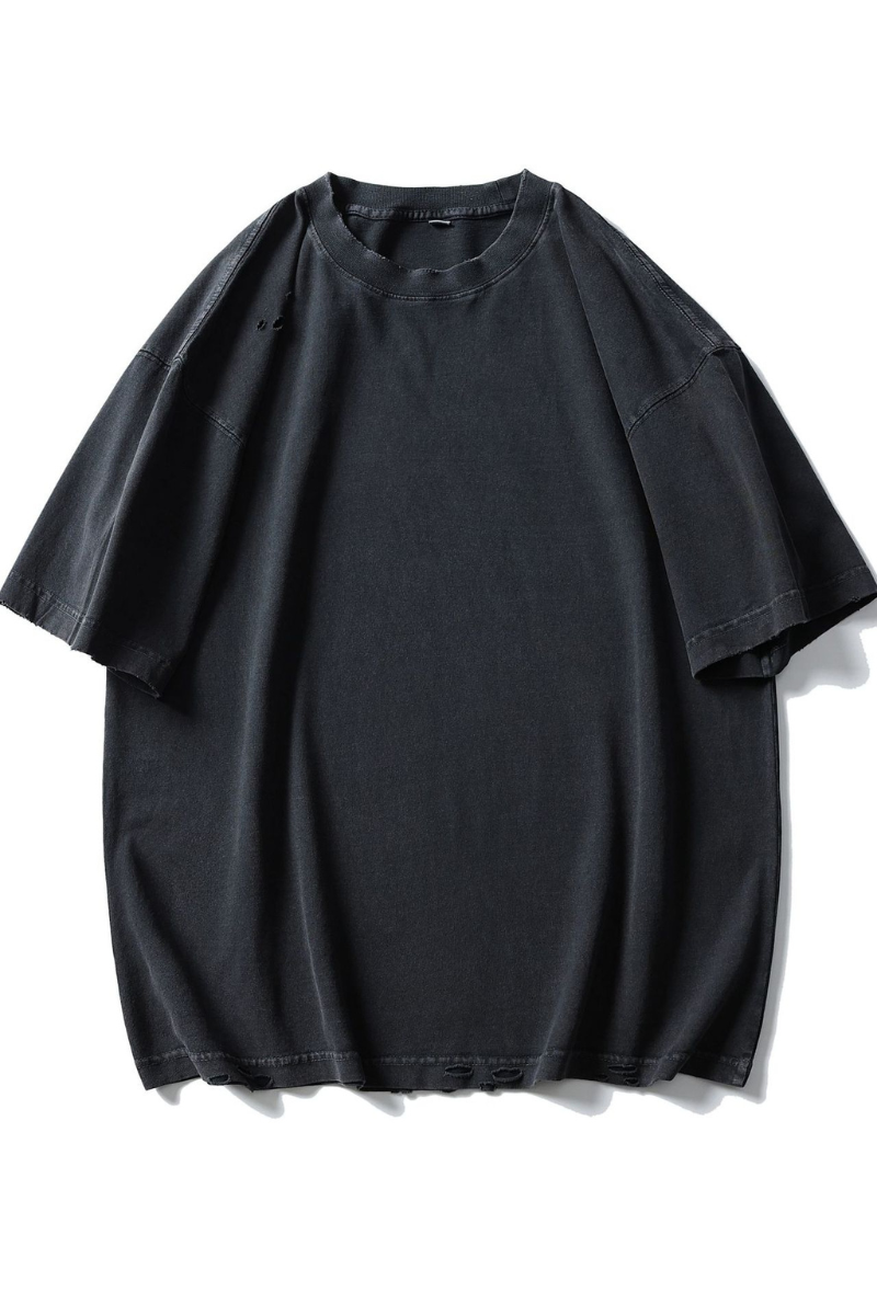 Men's Cotton Washed Distressed Hole Crewneck Tee