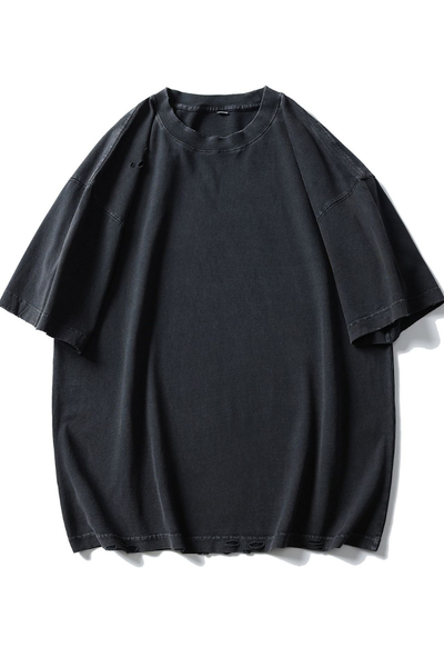 Men's Cotton Washed Distressed Hole Crewneck Tee
