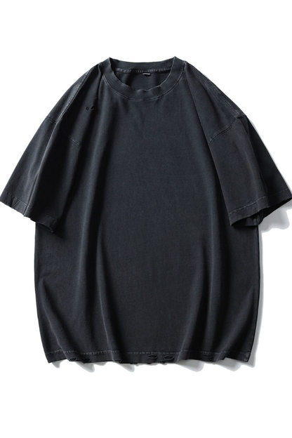 Men's Cotton Washed Distressed Hole Crewneck Tee