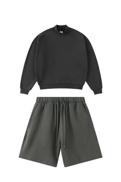 Unisex Winter Boxy Fleece Mock Neck Straight Shorts Set