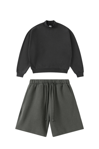 Men's Winter Boxy Fleece Mock Neck Straight Shorts Set