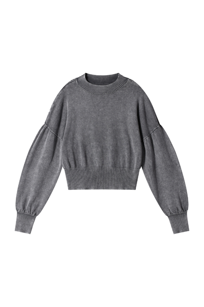 Women Fall Clothing Snow Washed Balloon Sleeve Knit Sweater