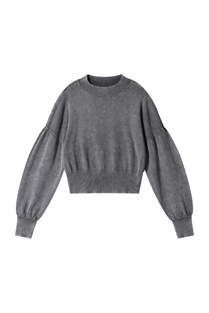 Women Fall Clothing Snow Washed Balloon Sleeve Knit Sweater