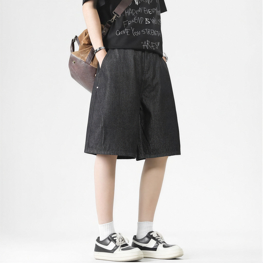 Men's Summer Solid Color Loose Wide-Leg Denim Shorts