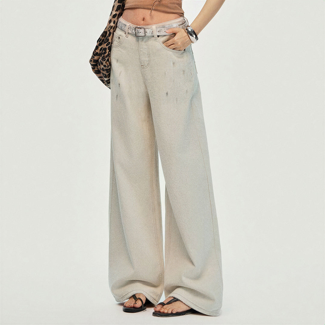 Women's Spring Washed Splatter Wide-Leg Denim Jeans