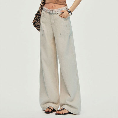 Women's Spring Washed Splatter Wide-Leg Denim Jeans