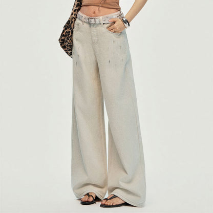 Women's Spring Washed Splatter Wide-Leg Denim Jeans