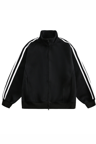 Unisex American Retro 3-Stripe Zip Hoodie - Oversized