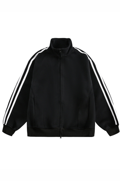 Unisex American Retro 3-Stripe Zip Hoodie - Oversized