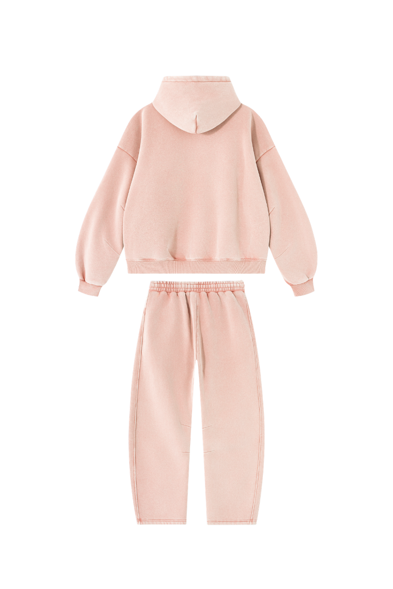 Men Fall Clothing Faded Fleece Hoodie & Wide-Leg Pants Set