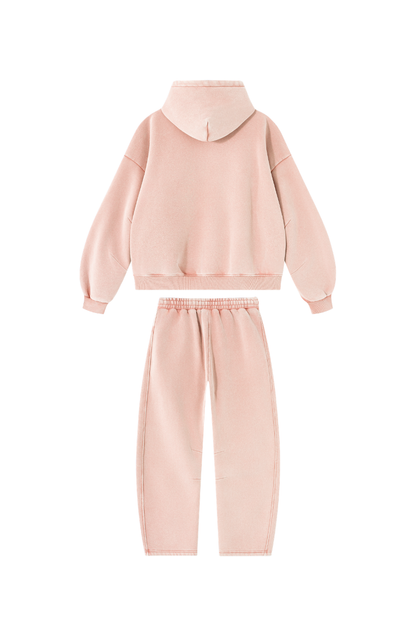 Men Fall Clothing Faded Fleece Hoodie & Wide-Leg Pants Set