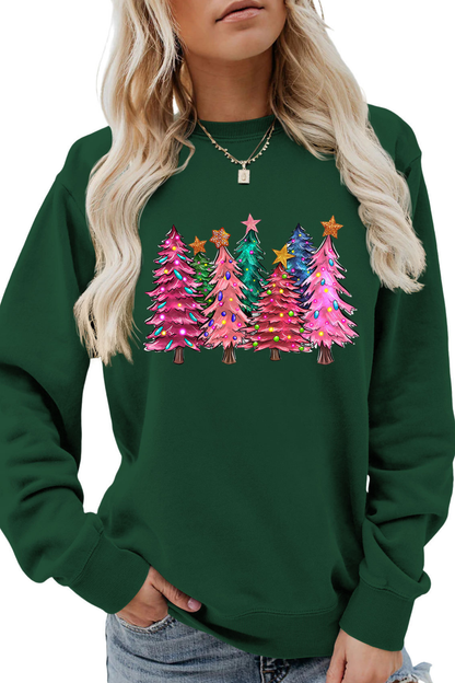Women's Fall Christmas Tree Graphic Print Crew Sweatshirt