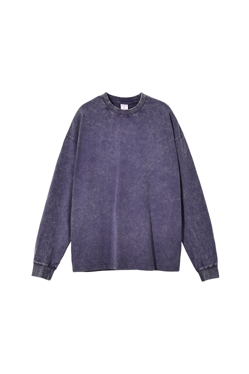 Unisex Fall 250gsm Cotton Wax Washed Long Sleeve Tee