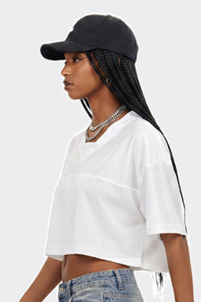Women's Summer Y2K V-Neck Cutout Crop Patchwork Tee